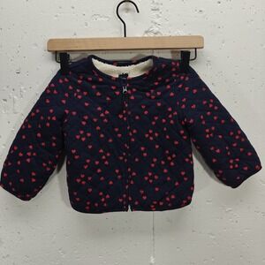 baby Gap Girls 18-24M Quilted Coat‎ Fleece Lined Navy Hearts